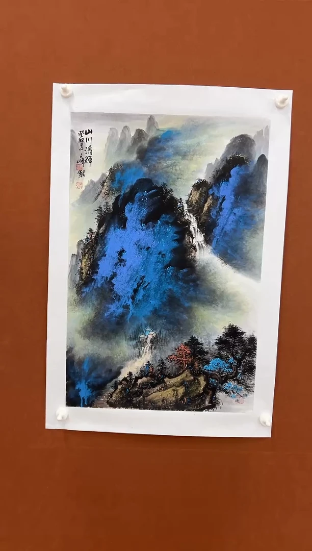 国画李文峰2.7平尺泼彩山水