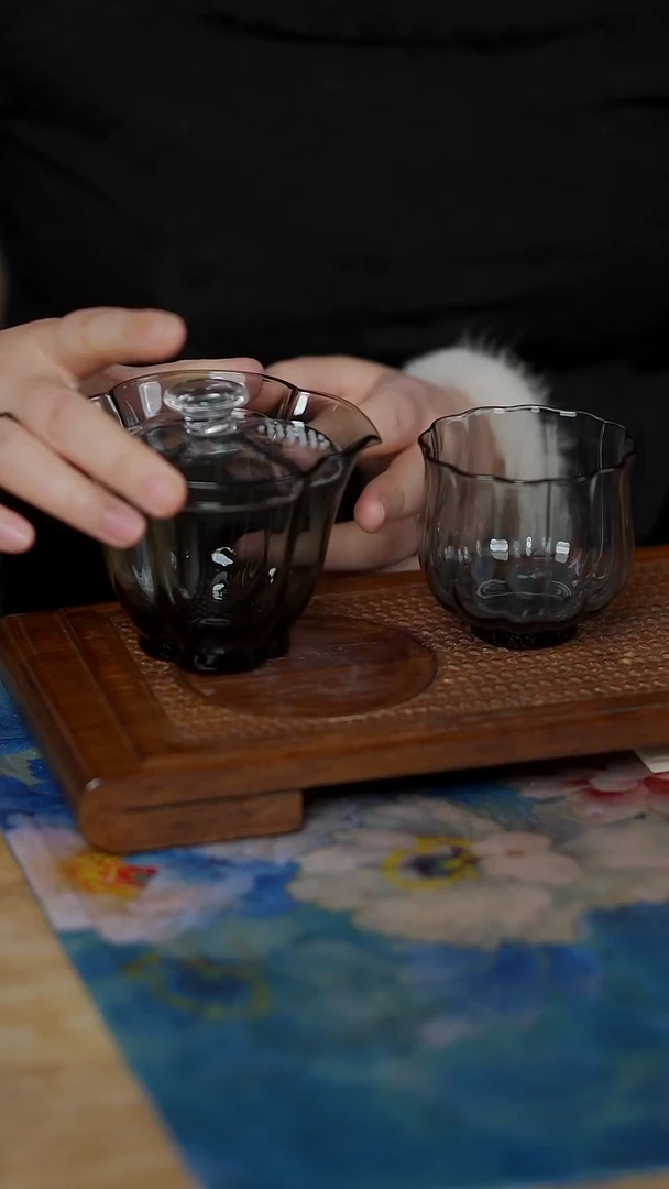 九河 木槿盖碗 黑+杯子