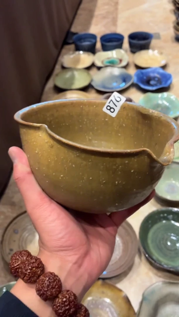 瓷片画*冥876，陶泥黄手工荷口单口碗1个