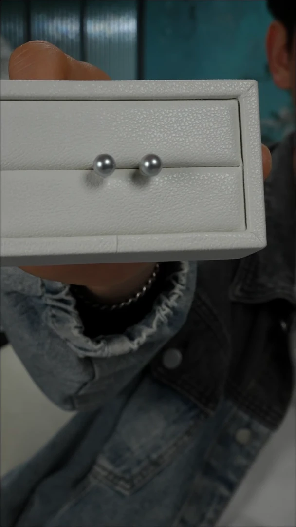 银S925镶嵌耳钉海水珍珠AK真多麻素钉7-7.5mm