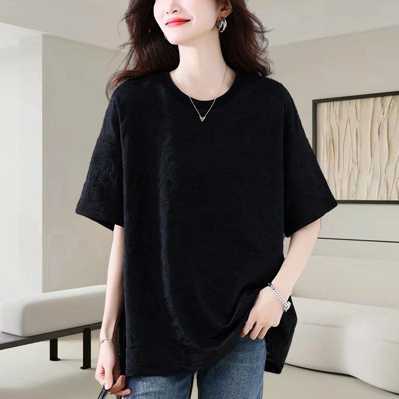 新中式蕾丝短袖t恤女2025夏季新款时尚宽松大码显瘦独特别致上衣