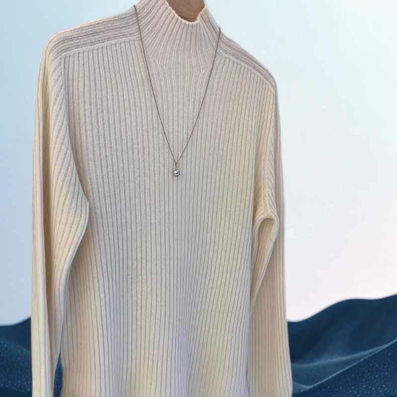 56韩系半高领树坑条亮丝打底衫