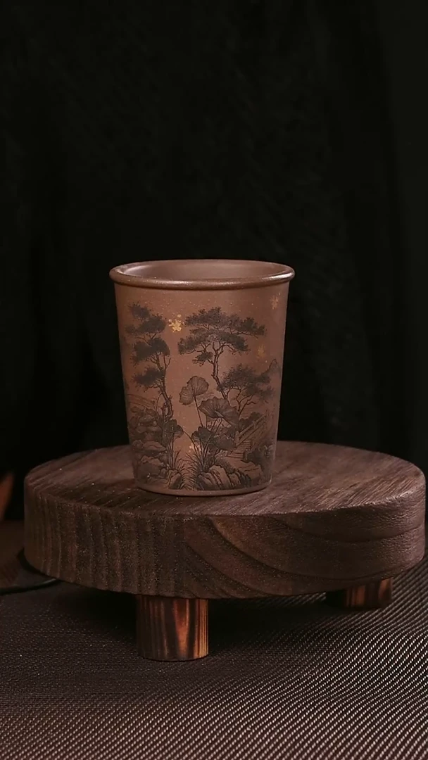 茶杯紫砂紫砂刻绘主人杯段泥山水