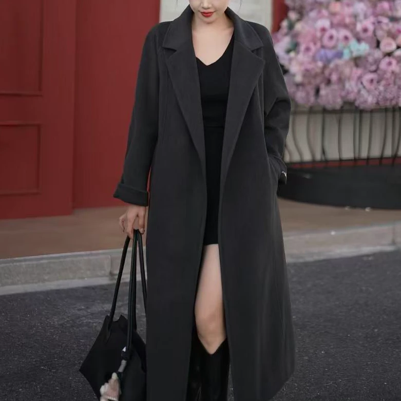 【又又】2025秋冬新款双面绒羊毛大衣女中长款宽松韩版过膝毛呢外套