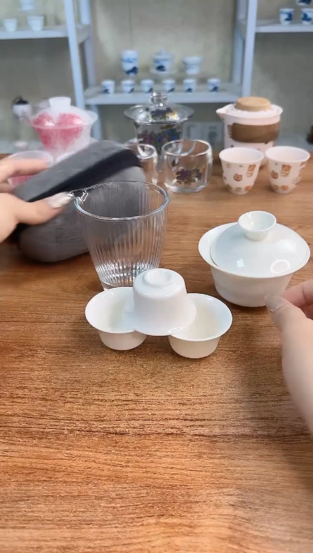 闪购福利白瓷盖碗户外旅行茶具