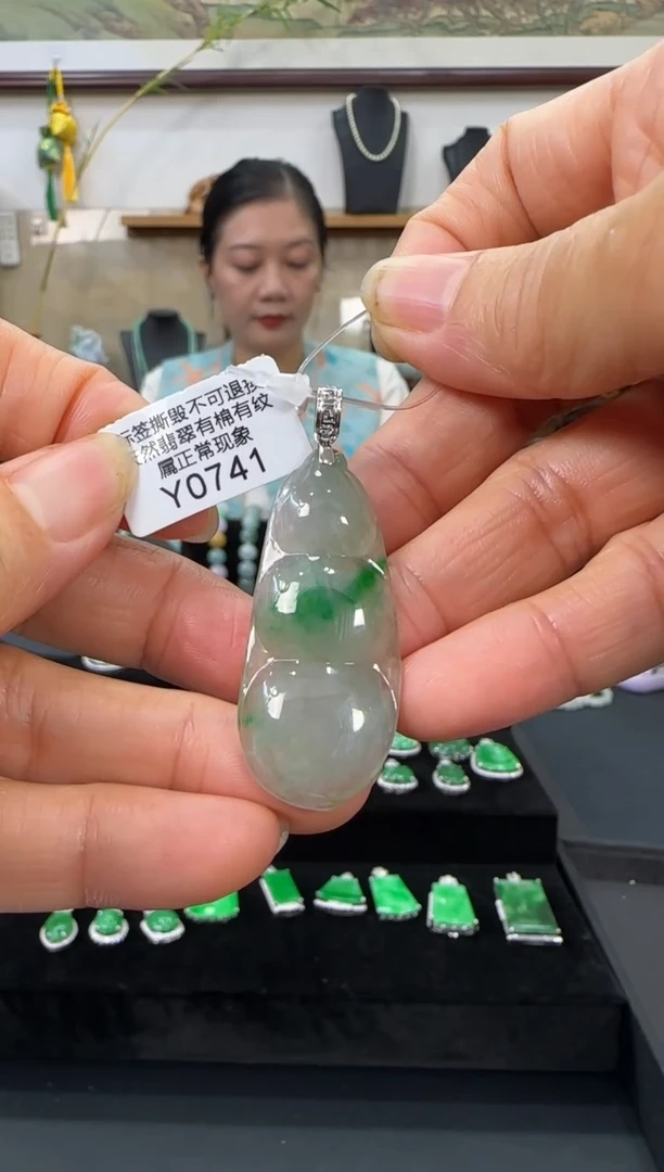 翡翠18K金镶嵌颈饰Y0741豆