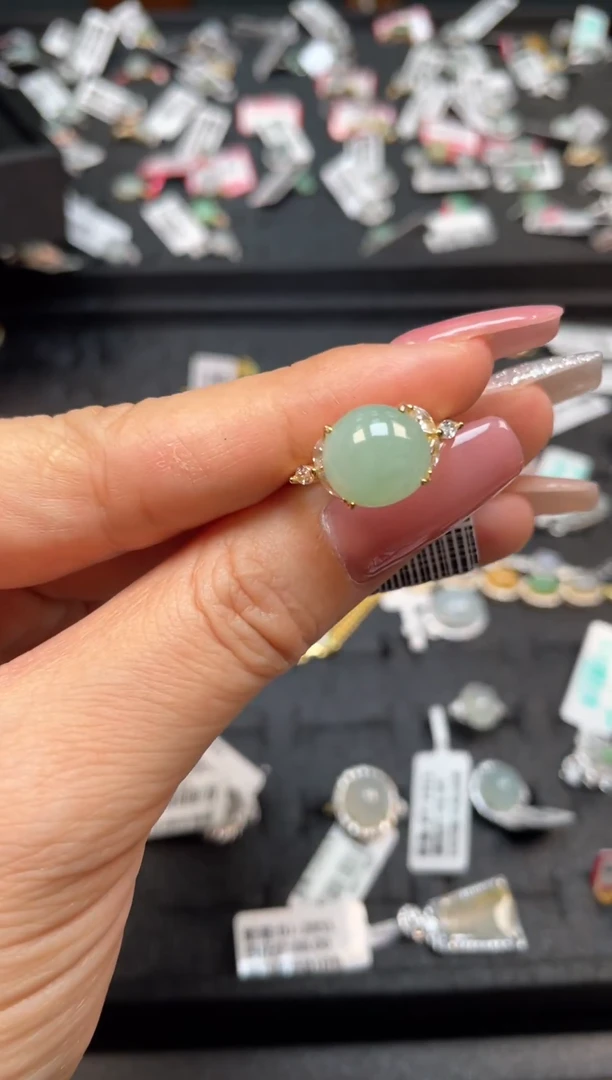 银S925镶嵌戒指翡翠天然翡翠A货