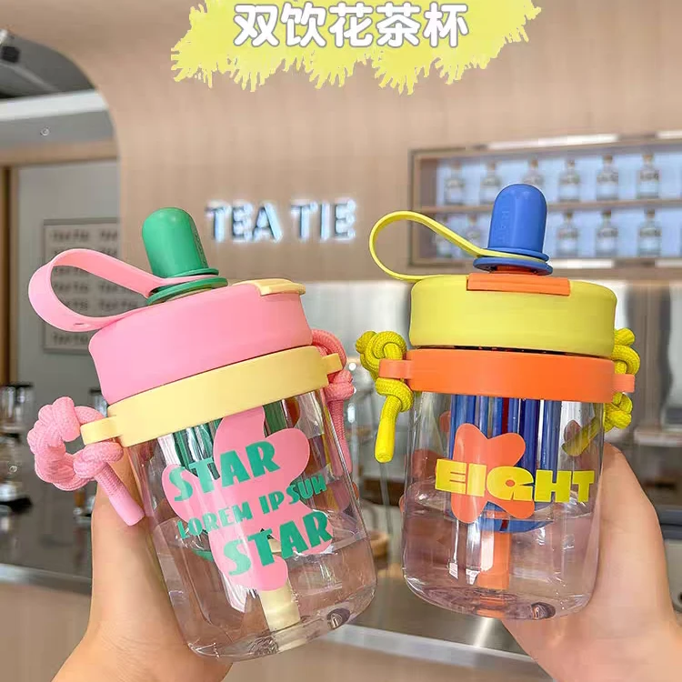 夏季双饮花茶杯高颜值网红爆款随行杯便携情侣学生防摔女士杯子