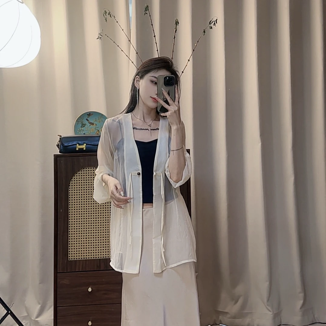 【闹闹专属】新中式国风防晒开衫夏高级感中长款气质防晒衣薄纱外穿