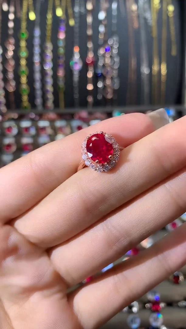 银S925镶嵌戒指红宝石玫瑰金810