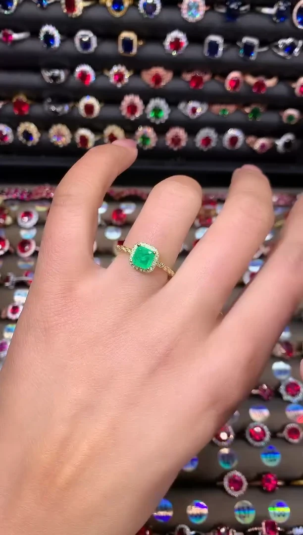 【闪购商品】祖母绿戒指银S925镶嵌金