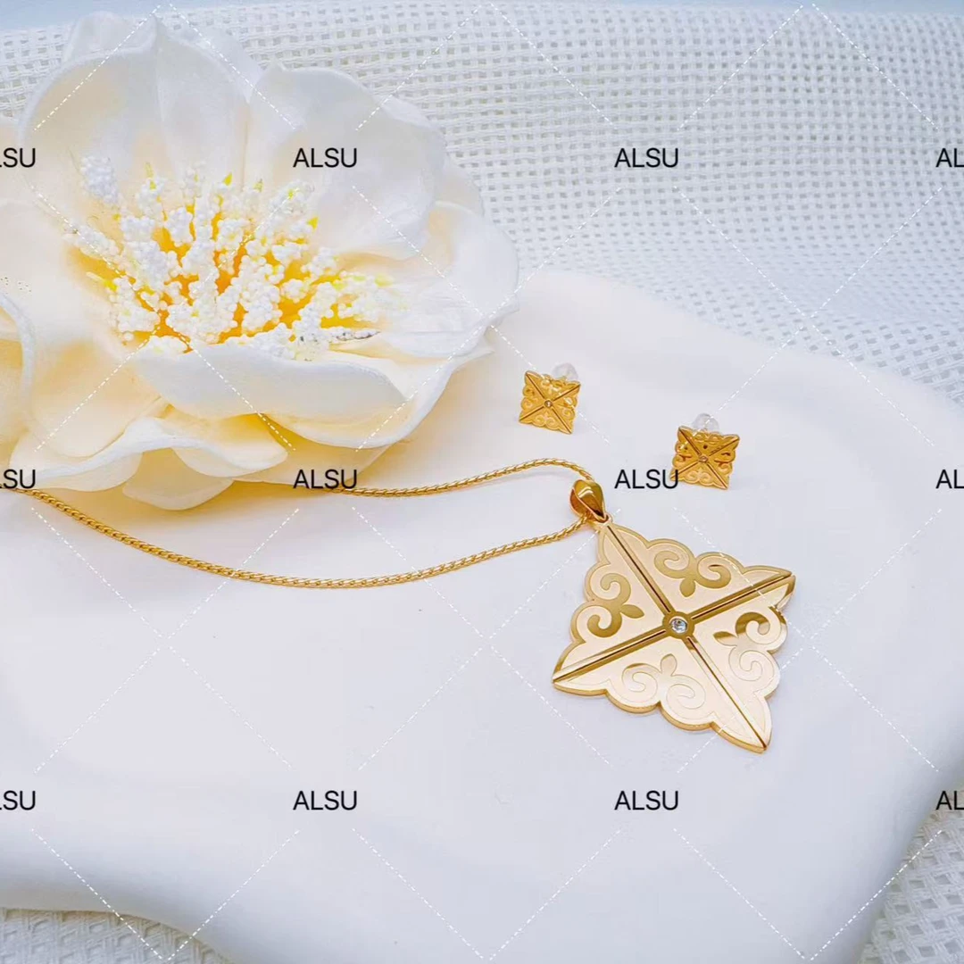 合金项链 ALSU原创2025新款民族风经典毛衣链耳钉两件套个性复古