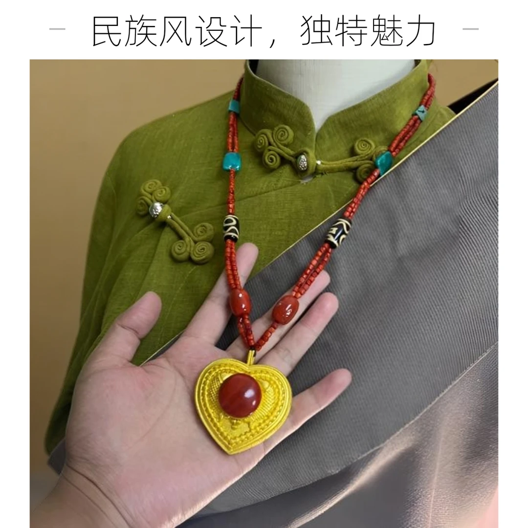 铜项链 央稞【心形嘎乌】藏式项链做旧质感民族首饰