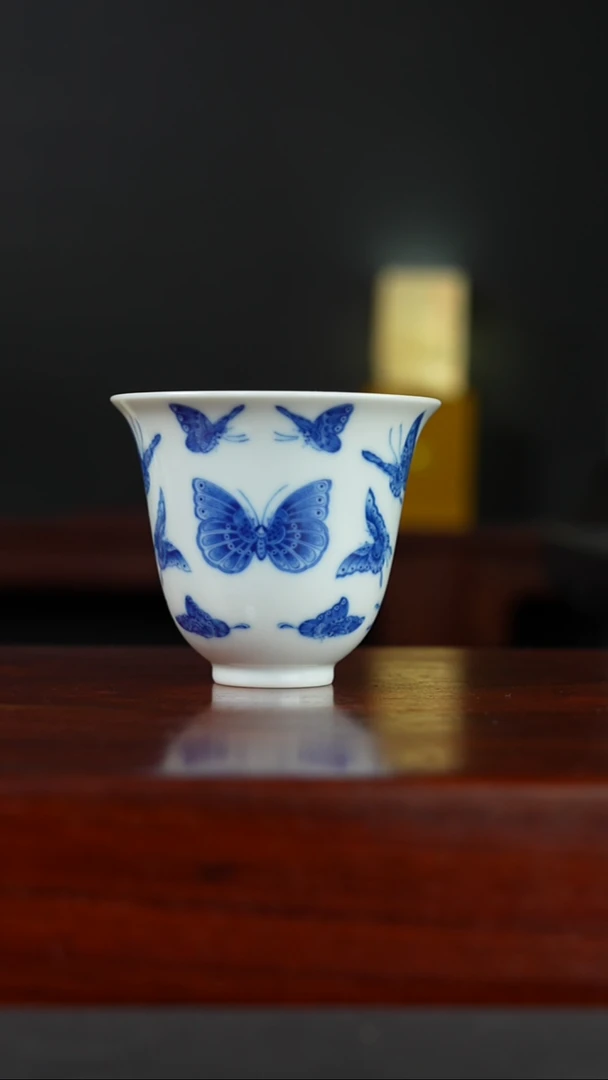 祖传窑真柴窑传承400年百蝶图花神杯