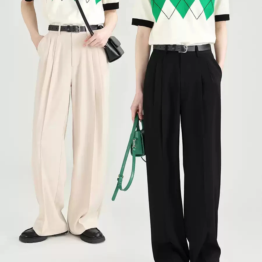 春夏垂感西装裤女学院风宽松阔腿高腰显瘦气质休闲裤