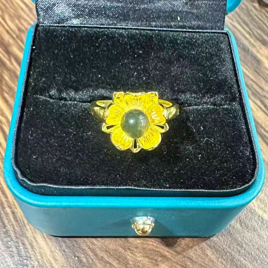 【华新】出淤泥而不染蓝珀荷花合金戒指【HOJ011】