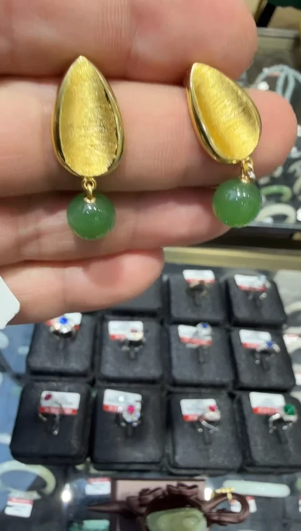 银S925镶嵌和田玉耳饰多样性发一