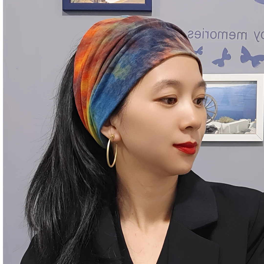 扎染加宽18cm宽发带时尚透气欧美风健身瑜伽运动发带弹力女士头带
