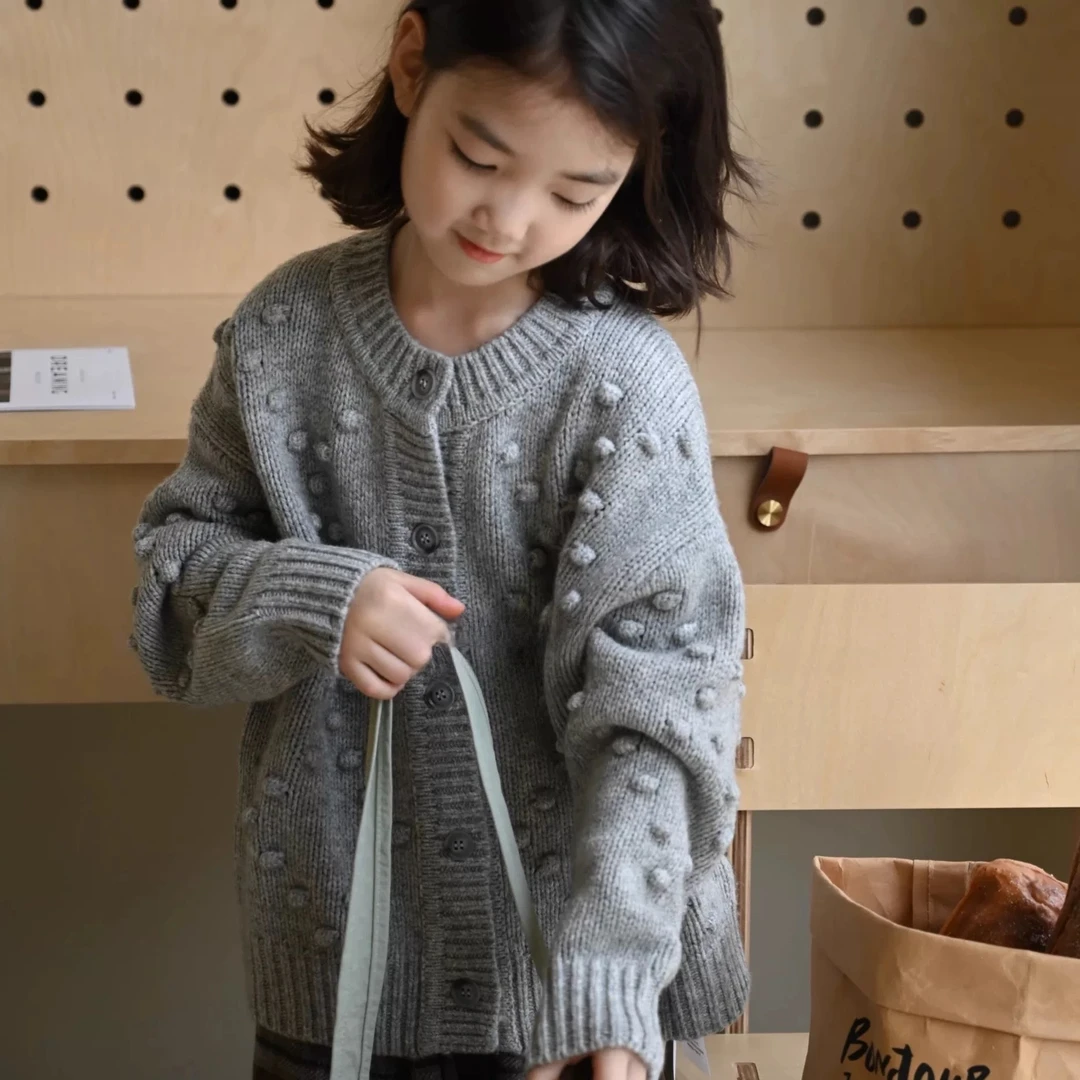 婧【亲子装】女童毛衣春秋装2025新款中大童韩版时尚纯色针织衫外套