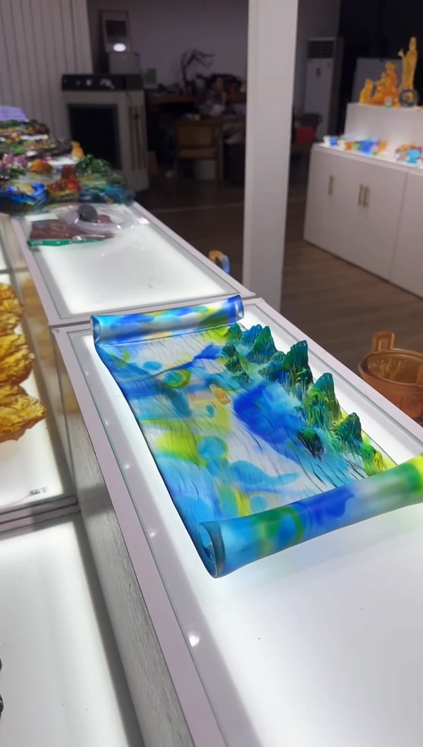 手工艺品琉璃石*鱼古法琉璃千里江山