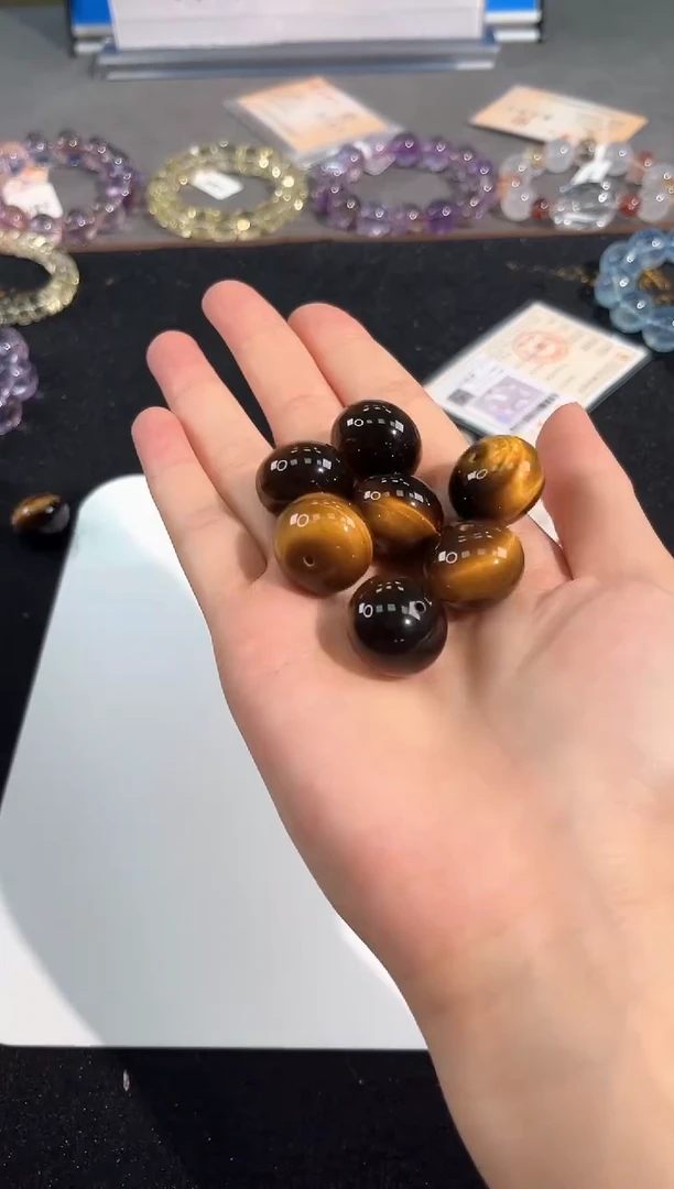 水晶手链未镶嵌22号黄虎眼盘珠单颗配件