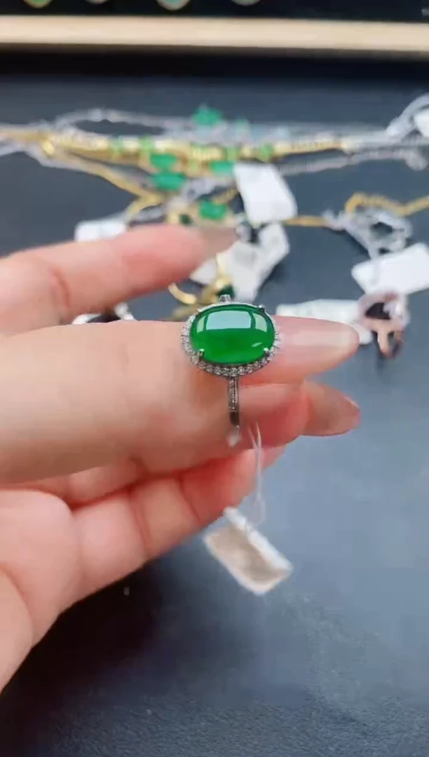 翡翠戒指银S925镶嵌21321