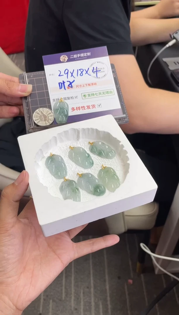 18K金镶嵌挂件翡翠叶子FL24多样性发其一CP配绳