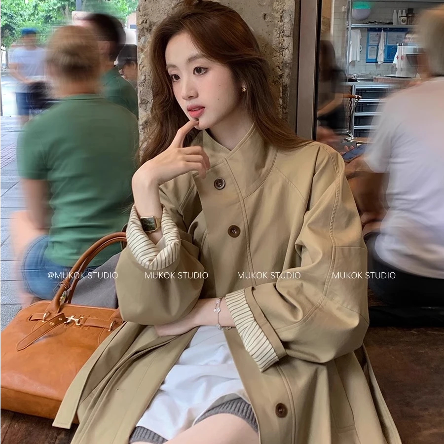 气质中长款百搭英伦风垂感宽松显瘦风衣外套女小个子休闲大衣春秋