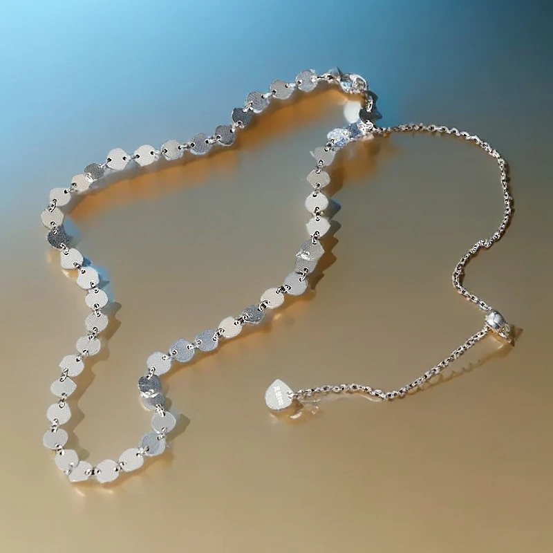 链子足银 【银喜生】足银纯银亮片项链气质时尚