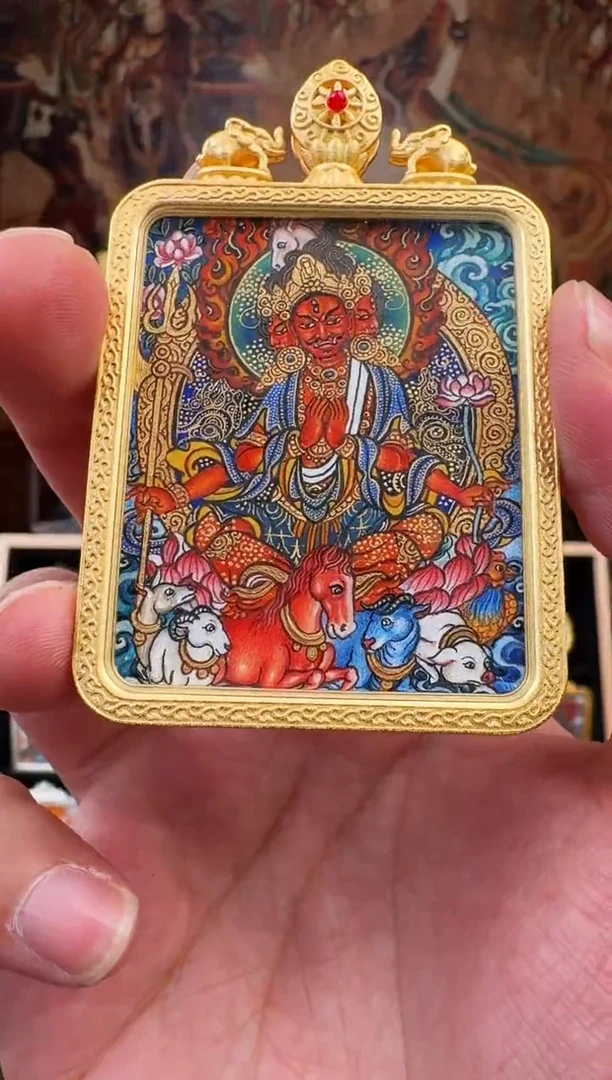 吊坠热贡纯手绘马头明王格老老师纯手绘唐卡