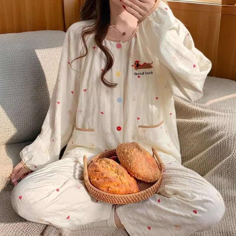 带胸垫月子服纯棉云朵棉春秋夏孕妇睡衣产后薄款哺乳产妇待产大码