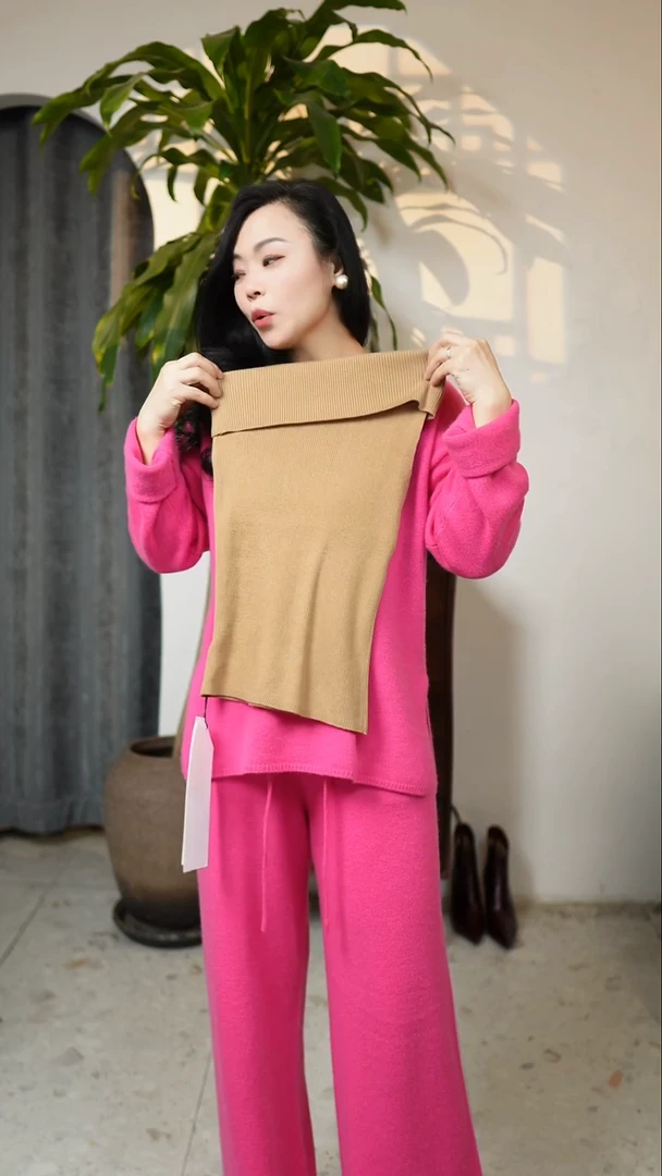 斜肩针织衫，卡其色，均码