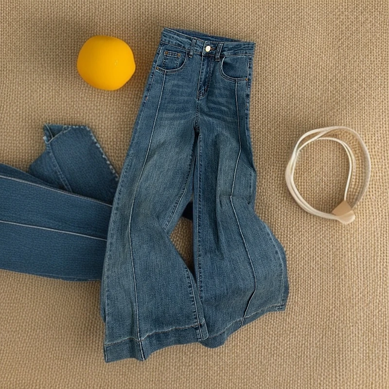 高腰显瘦牛仔裤女2025春季蓝色弹力外穿修身宽松直筒裤长裤7818