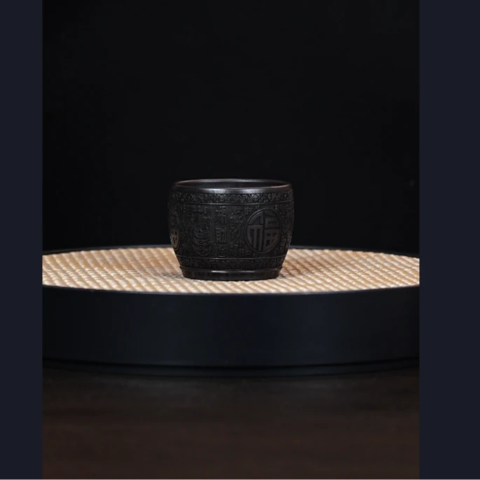 宜兴紫砂主人杯茶杯-石黄-百福百财