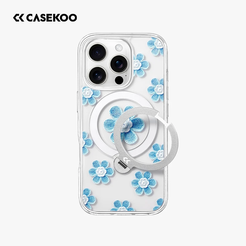 CASEKOO小蓝花Qpro系列磁吸360°旋转防摔立体图案适用于苹果16/15