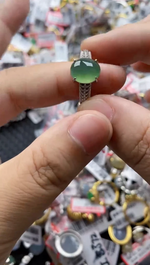 翡翠戒指银S925镶嵌6666---8