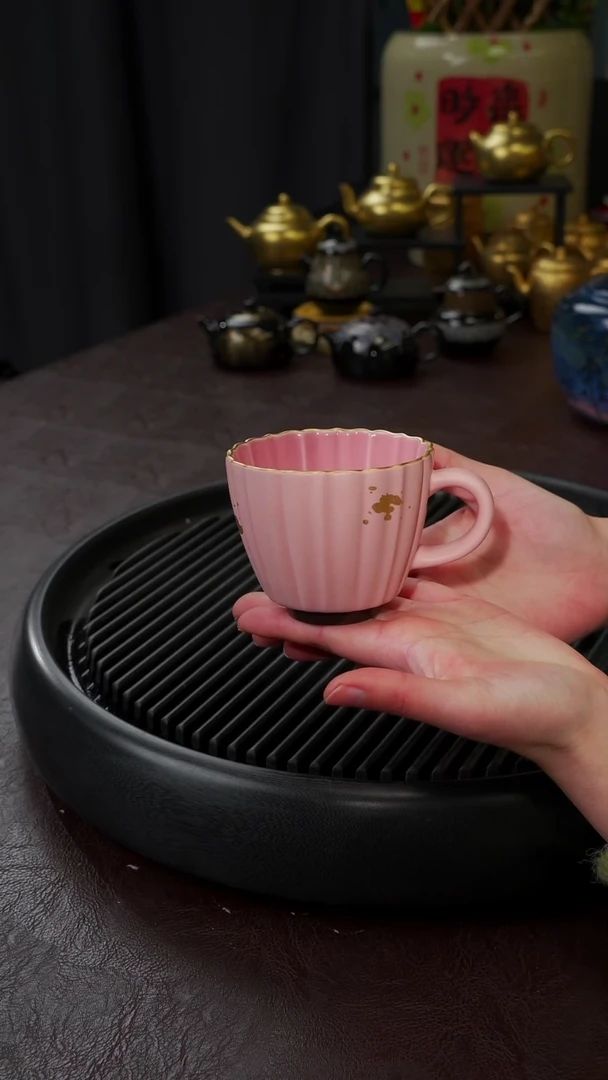 【闪购商品】杯【宜景窑桃夭粉描金】筋纹马克杯