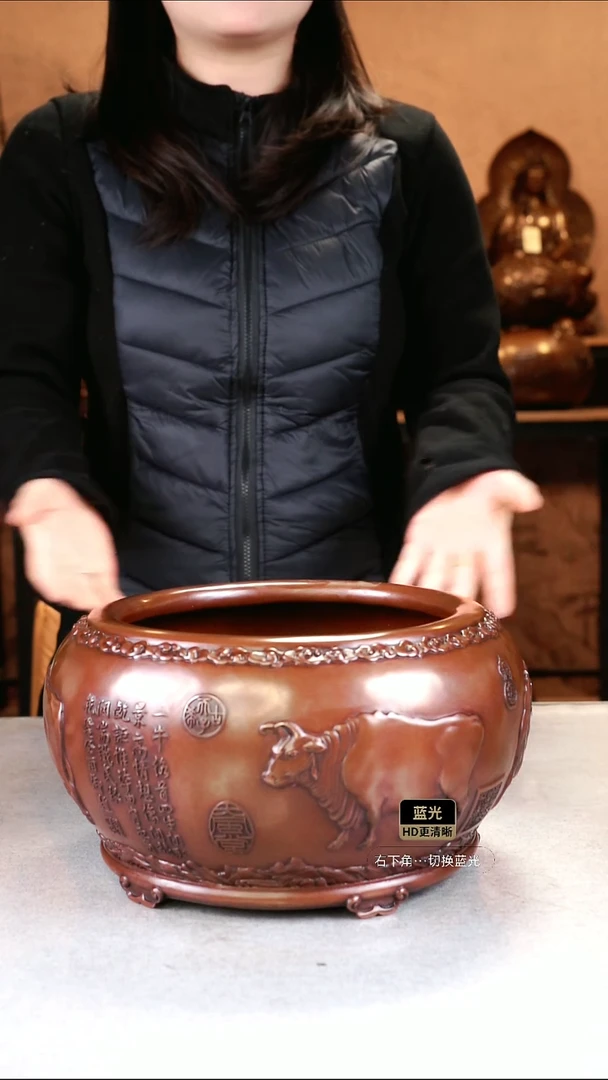 铜東*紫铜材质 五牛聚宝盆