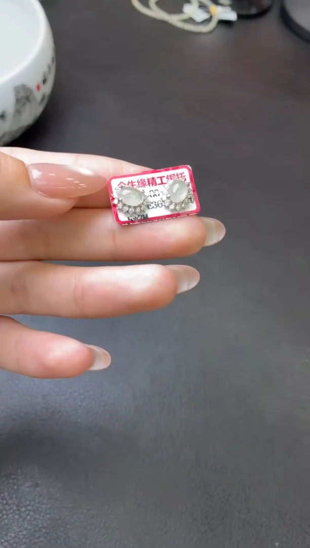 银S925镶嵌翡翠耳饰耳饰
