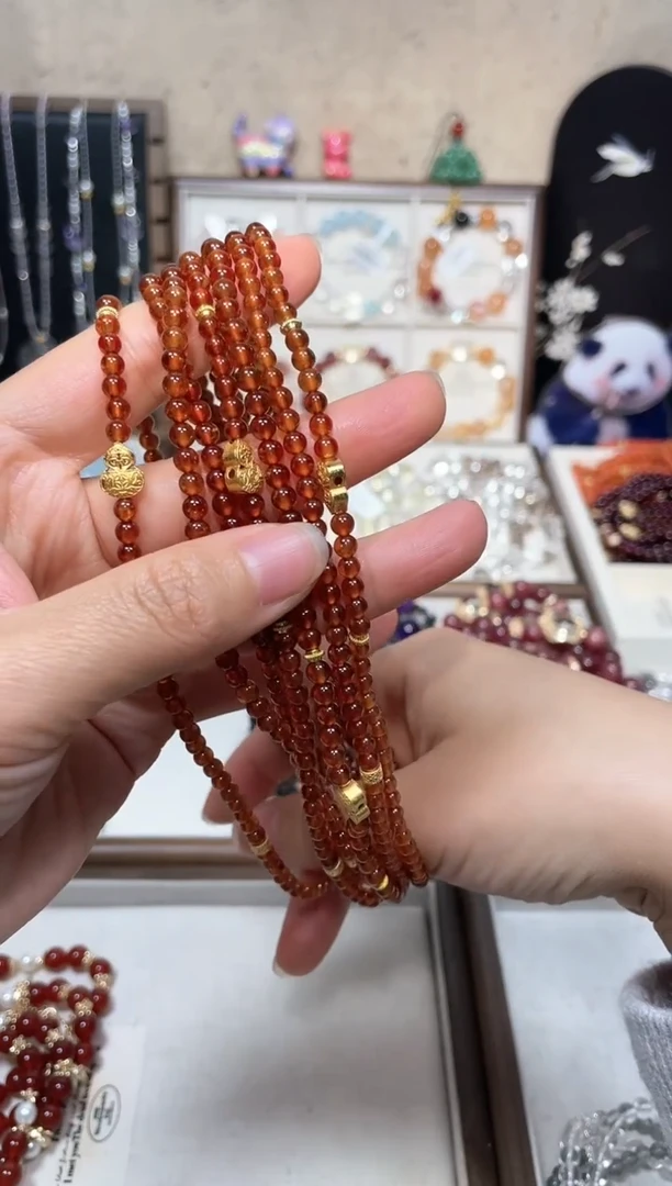 【闪购商品】石榴石（芬达石）手串合金橙红石榴石双圈 设计款手串