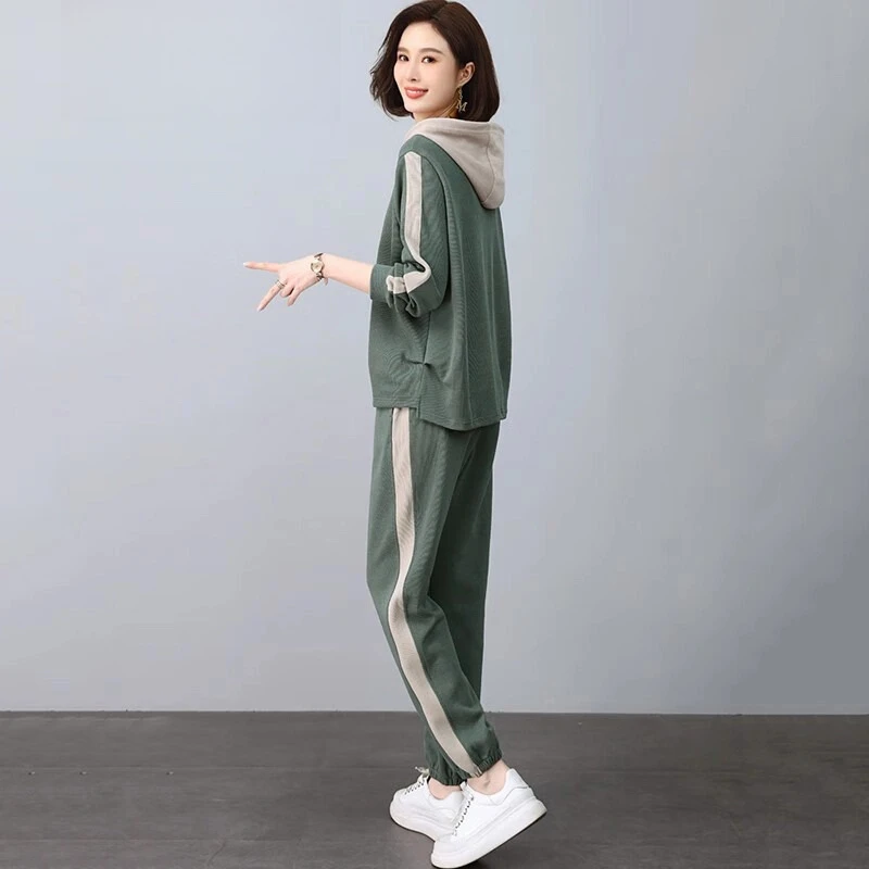 时尚气质卫衣卫裤休闲运动套装女大码春秋季中年妈妈宽松束脚裤子