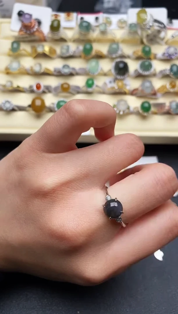 【闪购商品】翡翠戒指银S925镶嵌天然翡翠666 6  7+