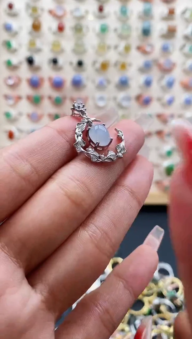 【闪购商品】翡翠戒指银S925镶嵌缅甸天然A货翡翠111 4+5