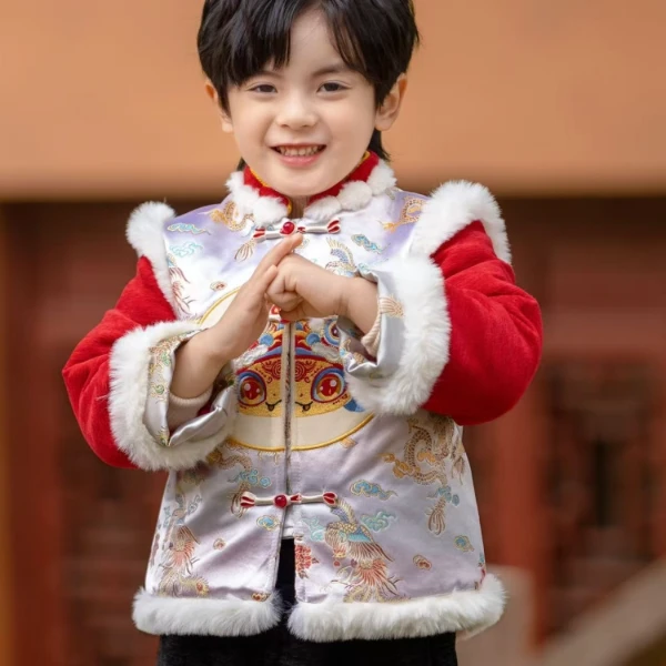 男童冬季新款唐装两件套冬季加绒加厚唐装新年元旦年装拜年服