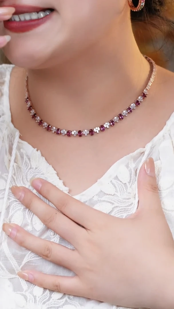 石榴石颈饰银S925镶嵌颈饰