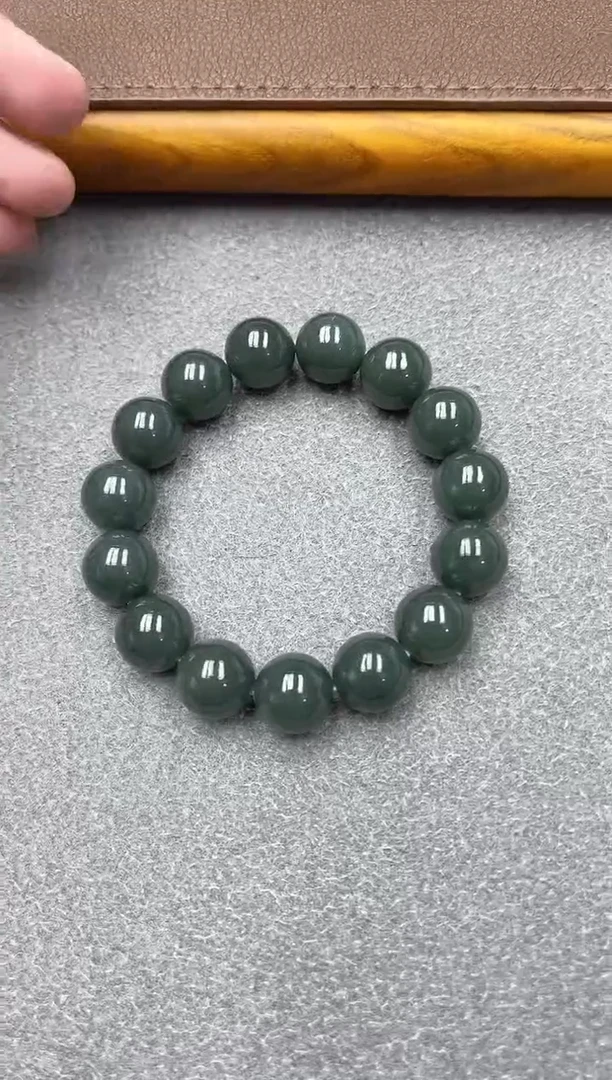 未镶嵌手串和田玉纯天然新疆且末糖青14圆