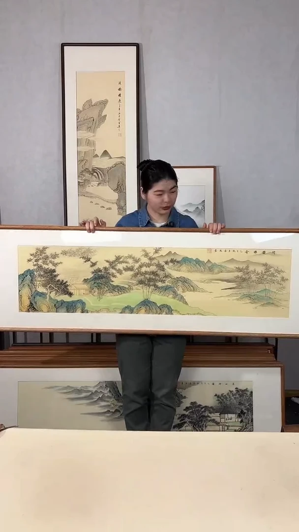 国画手绘*竹韵雅舍*52*172cm带框发货