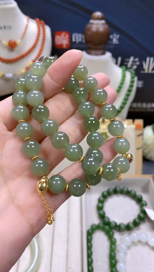 和田玉银S925镶嵌手链天然玉石多样性发一cg