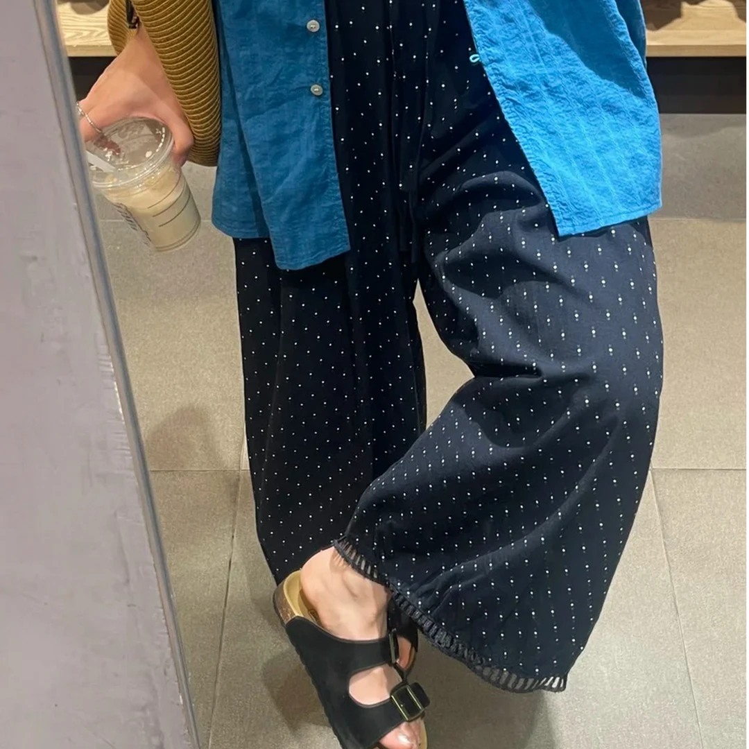 韩系甜美波点~慵懒风女装休闲百搭裤夏季镂空长裤