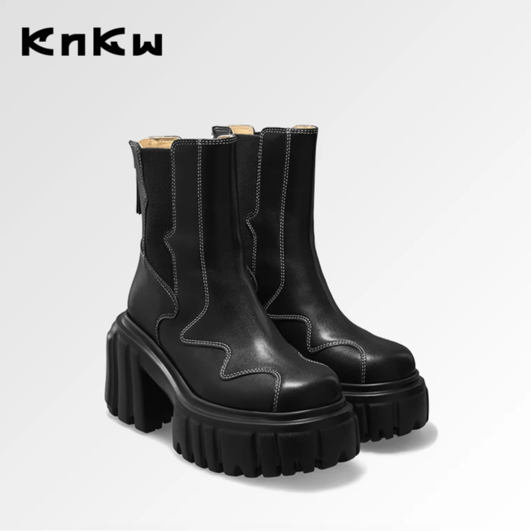 【旷野玫瑰】KNKW时尚短靴英伦风马丁靴女款厚底切尔西靴W4108HW011